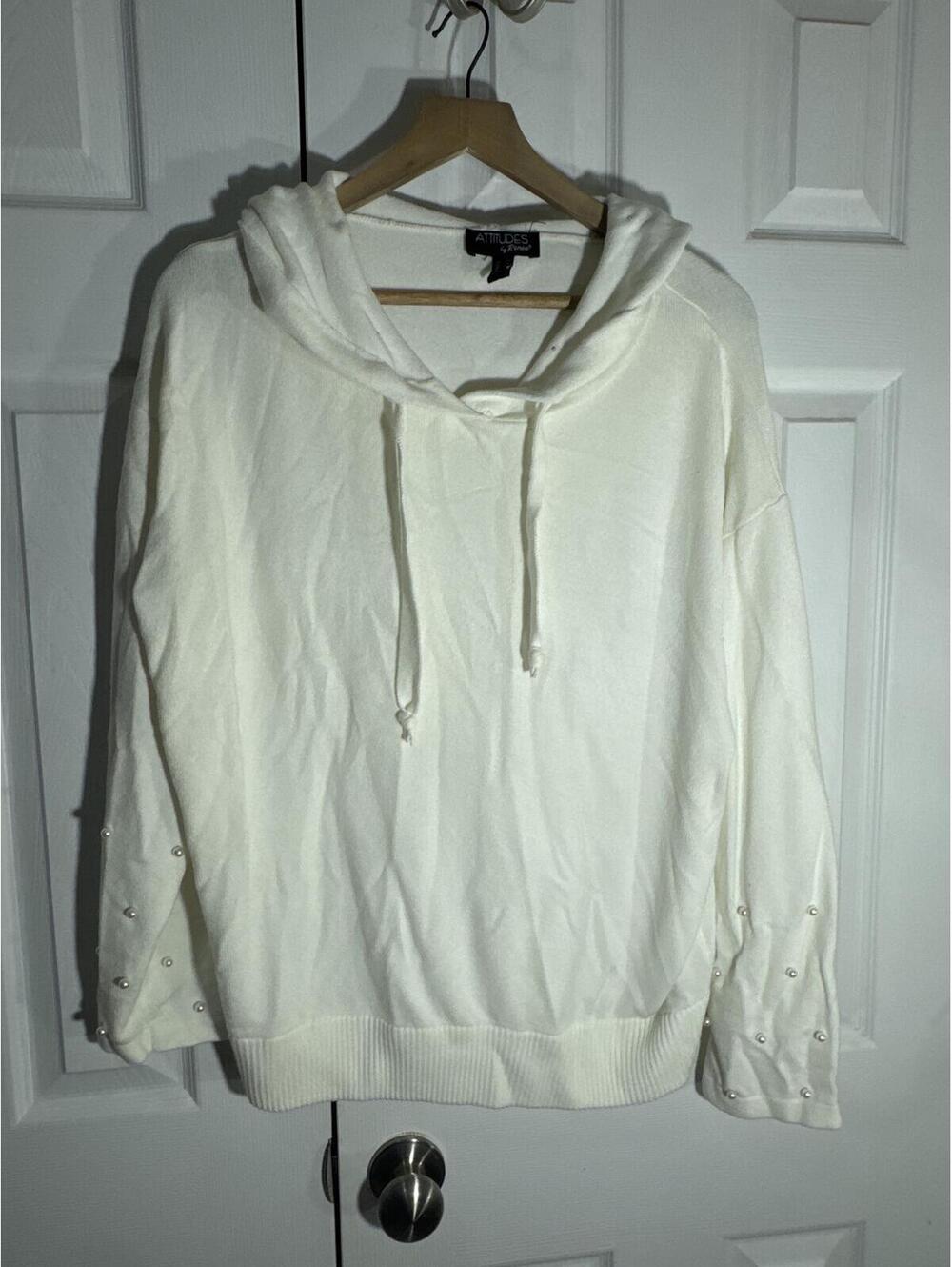 Attitudes by Renee Cream Embellished Hooded Pullover Sweater Size M